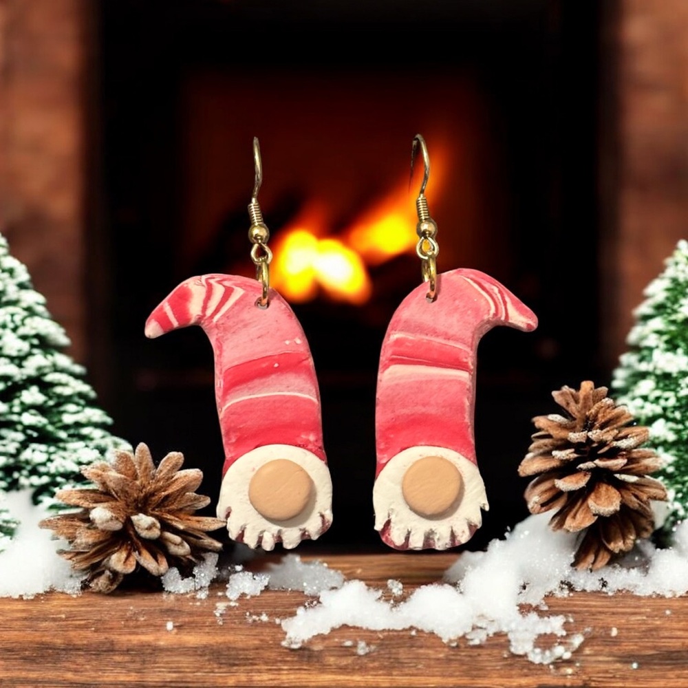 Polymer clay Festive Red and White Gnome Earrings